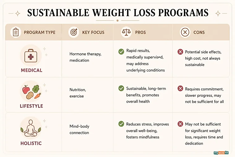 Table: sustainable weight loss programs by type
