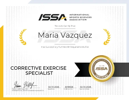 Maria Vazquez's ISSA Corrective Exercise Specialist certificate