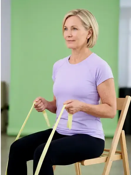 Older woman doing a seated resistance band exercise
