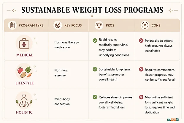 Table: sustainable weight loss programs by type