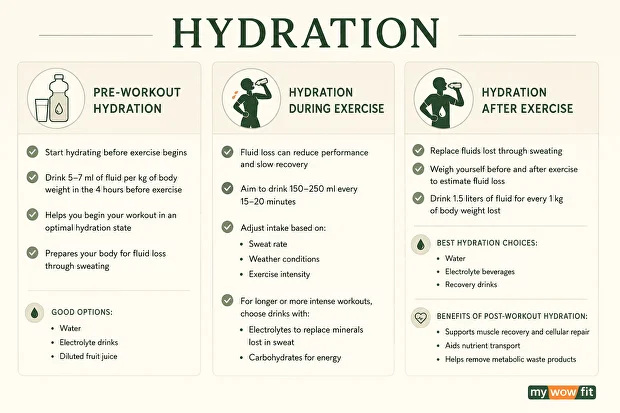 Infographic: hydration before, during and after a workout