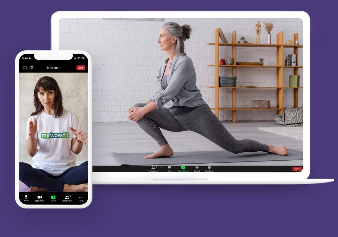 Woman doing ligament injury rehab online with personal trainer